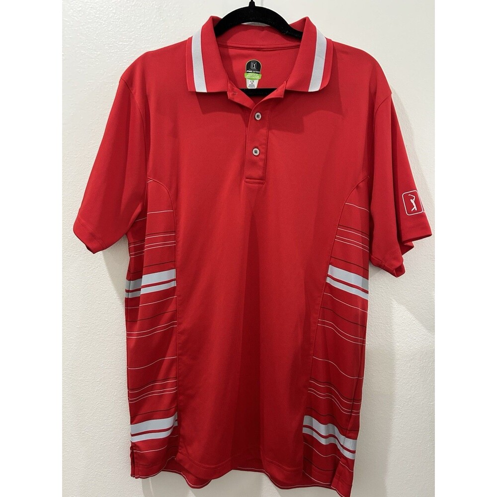 PGA Tour Official Licensed Red Short Sleeve Polo Golf Shirt Mens Size Large